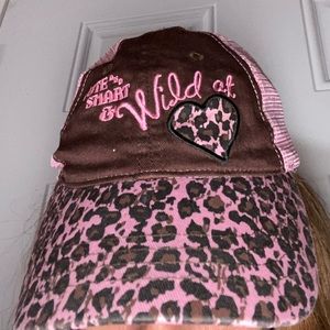 Leopard print hat. Adjustable. Breathable top of hat.